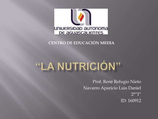 Prof. René Refugio Nieto
Navarro Aparicio Luis Daniel
2°”I”
ID: 160912
CENTRO DE EDUCACIÓN MEDIA
 