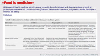«Food is medicine»
Gli interventi Food is medicine sono in genere prescritti da medici attraverso il sistema sanitario e f...