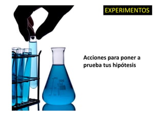 Acciones para poner a
prueba tus hipótesis
EXPERIMENTOS
 
