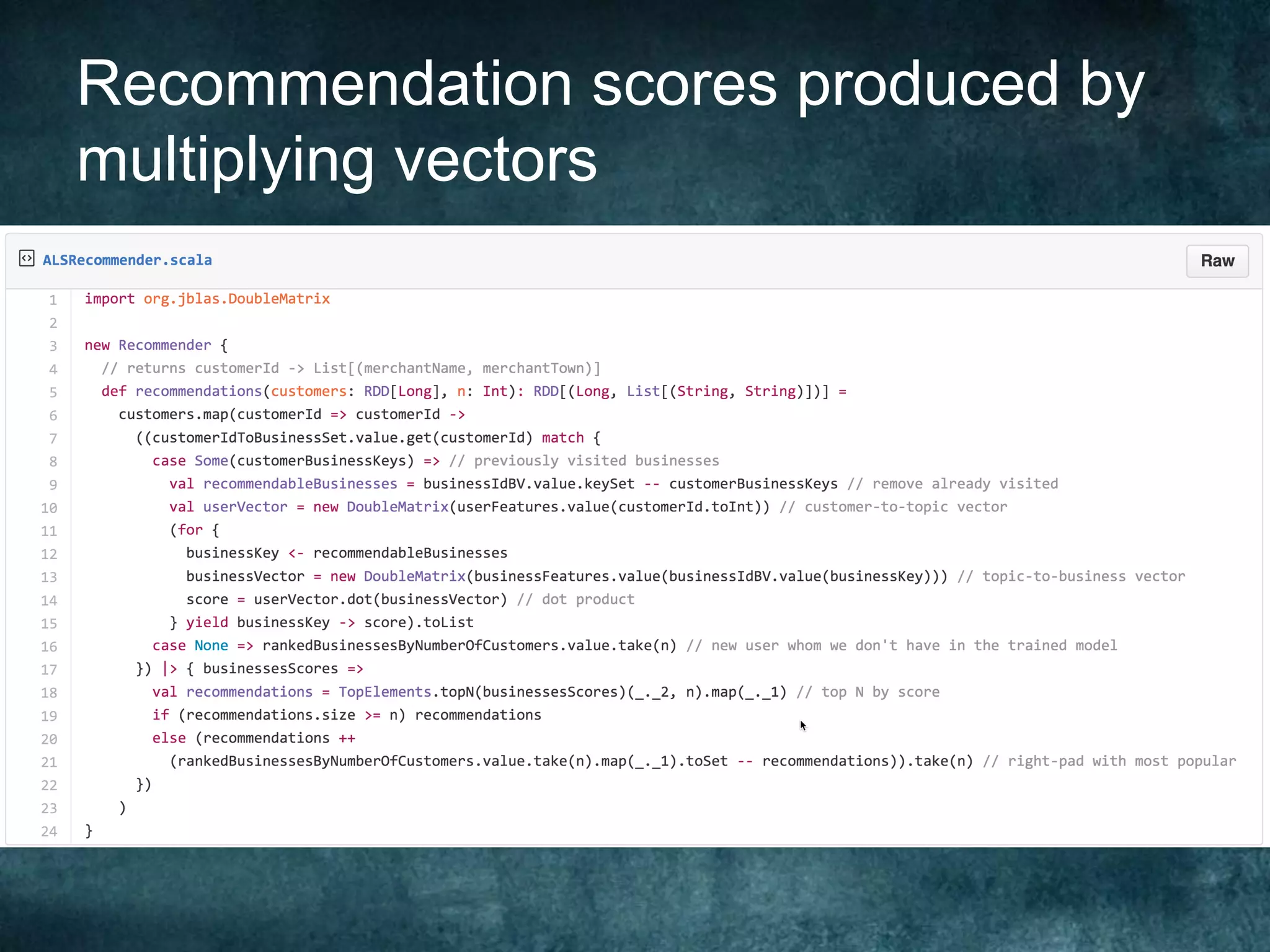 Recommendation scores produced by
multiplying vectors
 