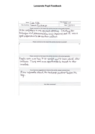 Lanzarote Pupil Feedback
 