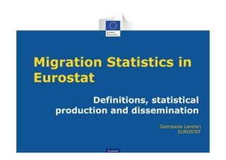Eurostat
Migration Statistics in
Eurostat
Definitions, statistical
production and dissemination
Giampaolo Lanzieri
EUROSTAT
 