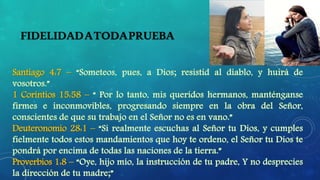FIDELIDADATODAPRUEBA
Santiago 4:7 –
1 Corintios 15:58 –
Deuteronomio 28:1 –
Proverbios 1:8 –
 
