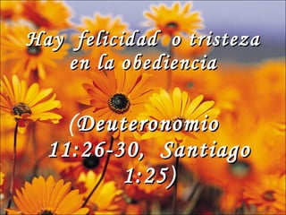 Hay felicidad o tristeza en la obediencia ( Deuteronomio 11:26-30, Santiago 1:25)