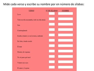 Mide cada verso y escribe su nombre por en número de sílabas:
 