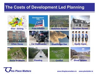 The Costs of Development Led Planning Over - Zoning Price Inflation Suburban Sprawl Ex-urban Sprawl Car Dependency Health Costs Social Problems Flooding Conflict Ghost Estates Greenhouse Gas Urban Decay 