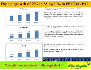Expect growth of 20% in Sales, 30% in EBITDA/PAT
 