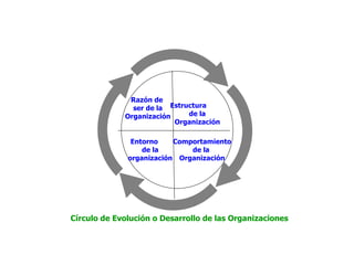 Círculo de Evolución o Desarrollo de las Organizaciones Razón de  ser de la Organización Estructura  de la  Organización E...