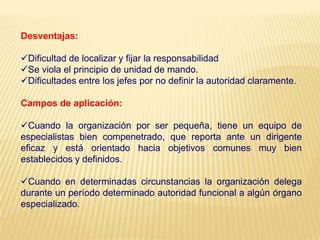 Organizaciones sin fines de lucro: su fin es cumplir un determinado rol en la sociedad sin pretender una ganancia.SEGÚN SU FORMALIDAD: según tengan o no estructuras y sistemas oficiales y definidos para la toma de decisiones, la comunicación y el control.  OrganizacionesFormales: comprende estructura organizacional, directrices, normas y reglamentos de la organización, rutinas y procedimientos, con la finalidad de que sus objetivos sean alcanzados y su equilibrio interno sea mantenido. Pueden tener a su vez, otros tipos de organizaciones:Lineal o militarFuncional o de taylorLineo-funcionalStaffPor comités  Matricial