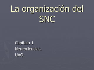 La organización del SNC Capítulo 1 Neurociencias. UAQ. 