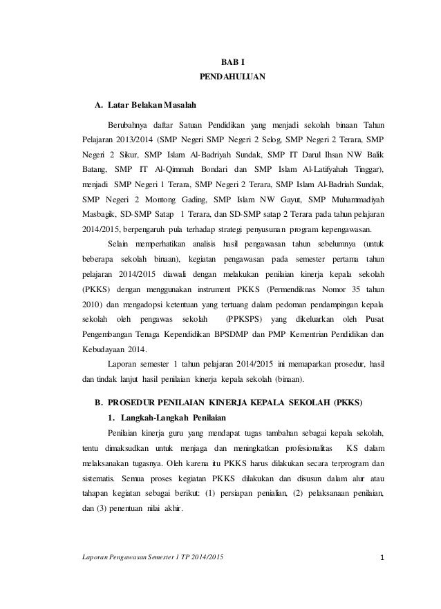 Contoh Laporan Program Pengawasan Dan Evaluasi Kepala Sekolah