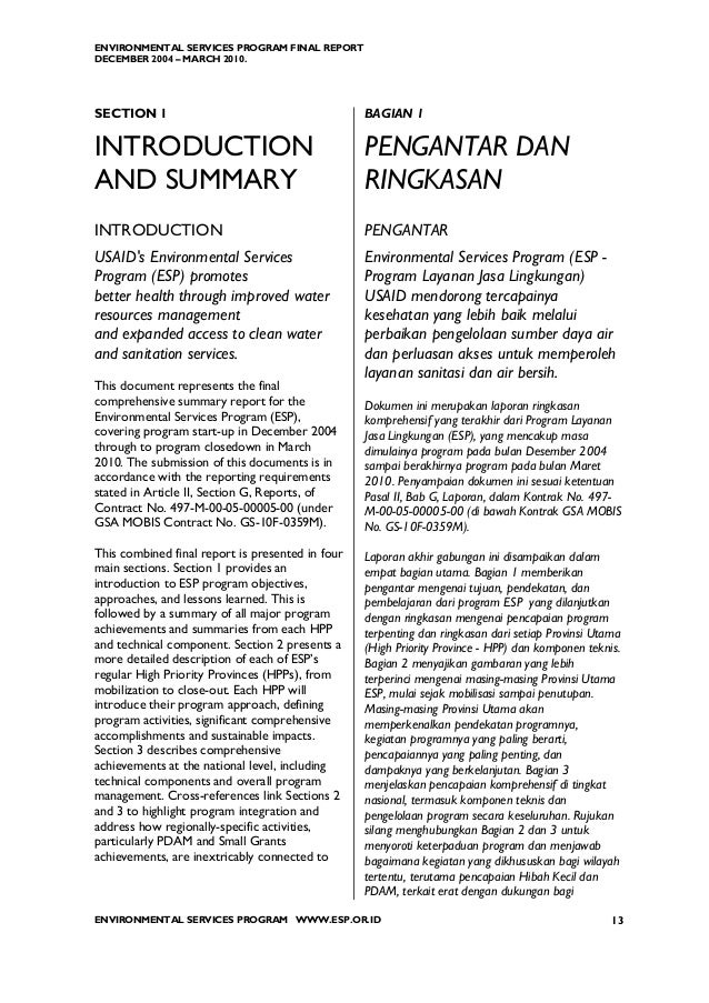 Environmental Services Program Final Report