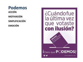 Podemos 
ACCIÓN 
MOTIVACIÓN 
SIMPLIFICACIÓN 
EMOCIÓN 
 