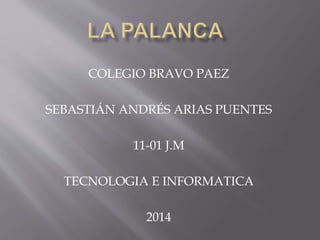 COLEGIO BRAVO PAEZ
SEBASTIÁN ANDRÉS ARIAS PUENTES
11-01 J.M
TECNOLOGIA E INFORMATICA
2014
 