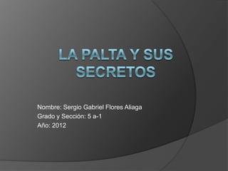 Nombre: Sergio Gabriel Flores Aliaga
Grado y Sección: 5 a-1
Año: 2012
 