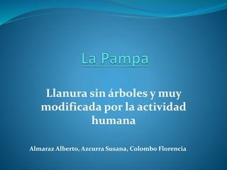 Llanura sin árboles y muy
modificada por la actividad
humana
Almaraz Alberto, Azcurra Susana, Colombo Florencia
 
