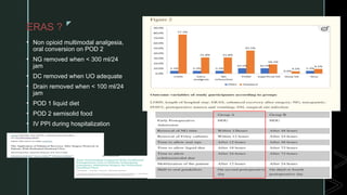 z
ERAS ?
• Non opioid multimodal analgesia,
oral conversion on POD 2
• NG removed when < 300 ml/24
jam
• DC removed when UO adequate
• Drain removed when < 100 ml/24
jam
• POD 1 liquid diet
• POD 2 semisolid food
• IV PPI during hospitalization
 