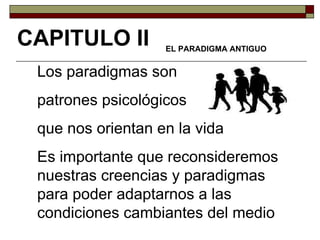 CAPITULO II Los paradigmas son  patrones psicológicos  que nos orientan en la vida  Es importante que reconsideremos nuestras creencias y paradigmas para poder adaptarnos a las condiciones cambiantes del medio EL PARADIGMA ANTIGUO 