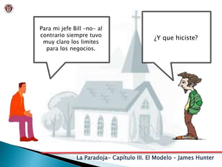 La Paradoja- Capítulo III. El Modelo – James Hunter
Para mi jefe Bill –no- al
contrario siempre tuvo
muy claro los limites
para los negocios.
¿Y que hiciste?
 