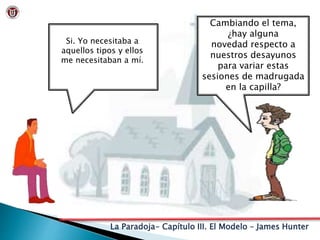 La Paradoja- Capítulo III. El Modelo – James Hunter
Si. Yo necesitaba a
aquellos tipos y ellos
me necesitaban a mí.
Cambiando el tema,
¿hay alguna
novedad respecto a
nuestros desayunos
para variar estas
sesiones de madrugada
en la capilla?
 