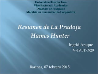 Resumen de La Pradoja
Hames Hunter
Ingrid Araque
V-19.517.929
Barinas, 07 febrero 2015.
 
