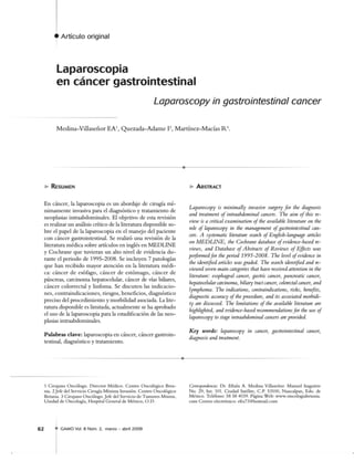 Laparoscopia en cancer gastrointestinal