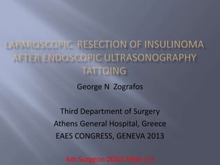 George N Zografos
Third Department of Surgery
Athens General Hospital, Greece
EAES CONGRESS, GENEVA 2013
Am Surgeon 2010;76(4):1-3
 
