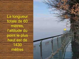 La longueur
totale de 60
   mètres,
l’altitude du
point le plus
 haut est de
     1430
   mètres
 