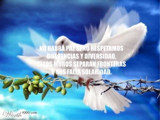 NO HABRÁ PAZ SI NO RESPETAMOS DIFERENCIAS Y DIVERSIDAD, SI LOS MUROS SEPARAN FRONTERAS Y NOS FALTA SOLARIDAD.