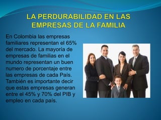 En Colombia las empresas
familiares representan el 65%
del mercado. La mayoría de
empresas de familias en el
mundo represe...