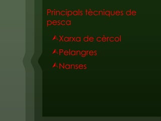 Principals tècniques de
pesca
 Xarxa de cèrcol
 Pelangres
 Nanses
 