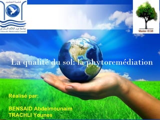 La qualité du sol: la phytoremédiation 
Réalisé par: 
BENSAID Abdelmounaim 
TRACHLI Younes 
Pour plus de modèles : Modèles Powerpoint PPT gratuits 
Free Powerpoint Templates Page 1 
 