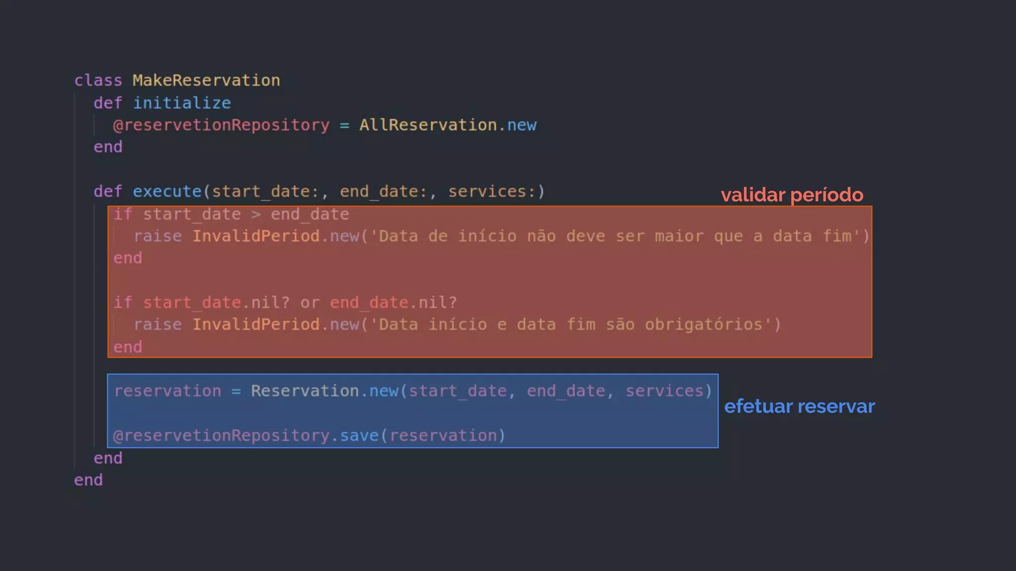 validar período
efetuar reservar
 