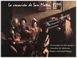 21Prof. Félix González Chicote
La vocación de San Mateo, 1599
→ Personajes en dos grupos.
→ Sacados de tabernas.
→ Ropas contemporáneas
 