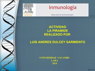 ACTIVIDAD 
LA PIRAMIDE 
REALIZADO POR 
LUIS ANDRES DULCEY SARMIENTO 
UNIVERSIDAD YACAMBU 
LARA 
2014 
 