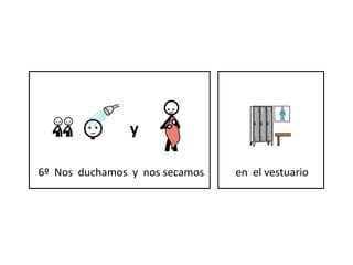 6º Nos duchamos y nos secamos en el vestuario
y
y