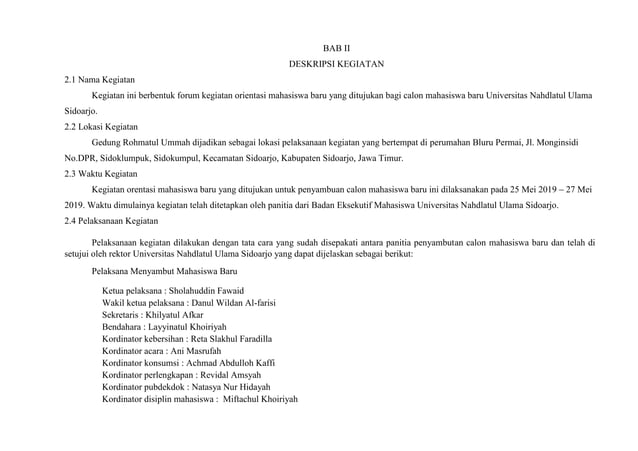 contoh laporan kegiatan PKKMB | PPT