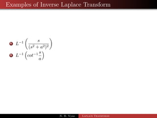 nite integral using Laplace Transform 
1 Find 
Z 1 
0 
te2tsin t dt 
N. B. Vyas Laplace Transforms 
 