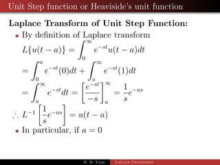 ned as 
f(t) = 
 
k if 0  t  a 
k if a  t  2a 
N. B. Vyas Laplace Transforms 
 