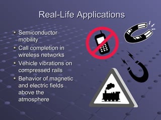 Real-Life Applications
Semiconductor
mobility
Call completion in
wireless networks
Vehicle vibrations on
compressed rails
Behavior of magnetic
and electric fields
above the
atmosphere
 