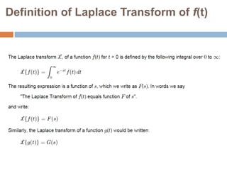 Definition of Laplace Transform of f(t)
 