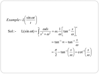 










































ss
s
s
s
ds
t
t
LExample
s
11
11
1
s
22
cottan
2
tantan
tan
1
.t)L(sin-:Sol
sin
 