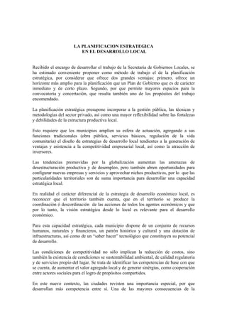 LA PLANIFICACIÓN ESTRATÉGICA EN EL DESARROLLO LOCAL | PDF