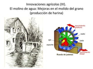 Innovaciones agrícolas (III).  El molino de agua: Mejoras en el molido del grano (producción de harina) 