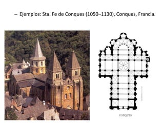 – Ejemplos: Sta. Fe de Conques (1050–1130), Conques, Francia.
 