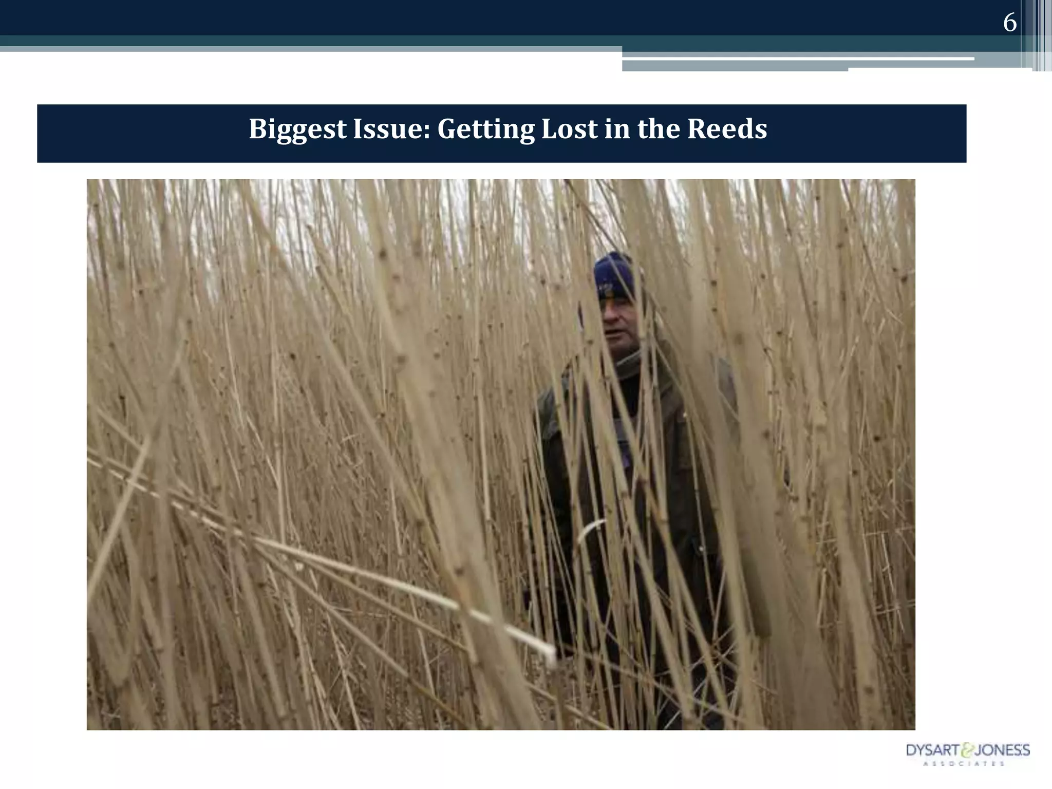 6
Biggest Issue: Getting Lost in the Reeds
 