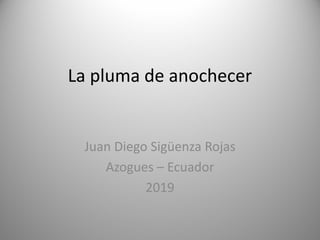 La pluma de anochecer
Juan Diego Sigüenza Rojas
Azogues – Ecuador
2019
 