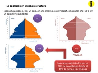 La población en España: estructura
España ha pasado de ser un país con alto crecimiento demográfico hasta los años 70 a se...