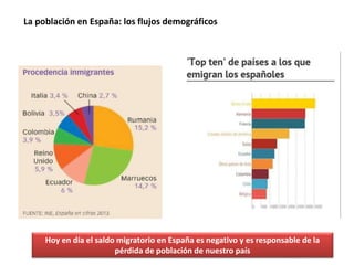 La población en España: los flujos demográficos
Hoy en día el saldo migratorio en España es negativo y es responsable de l...