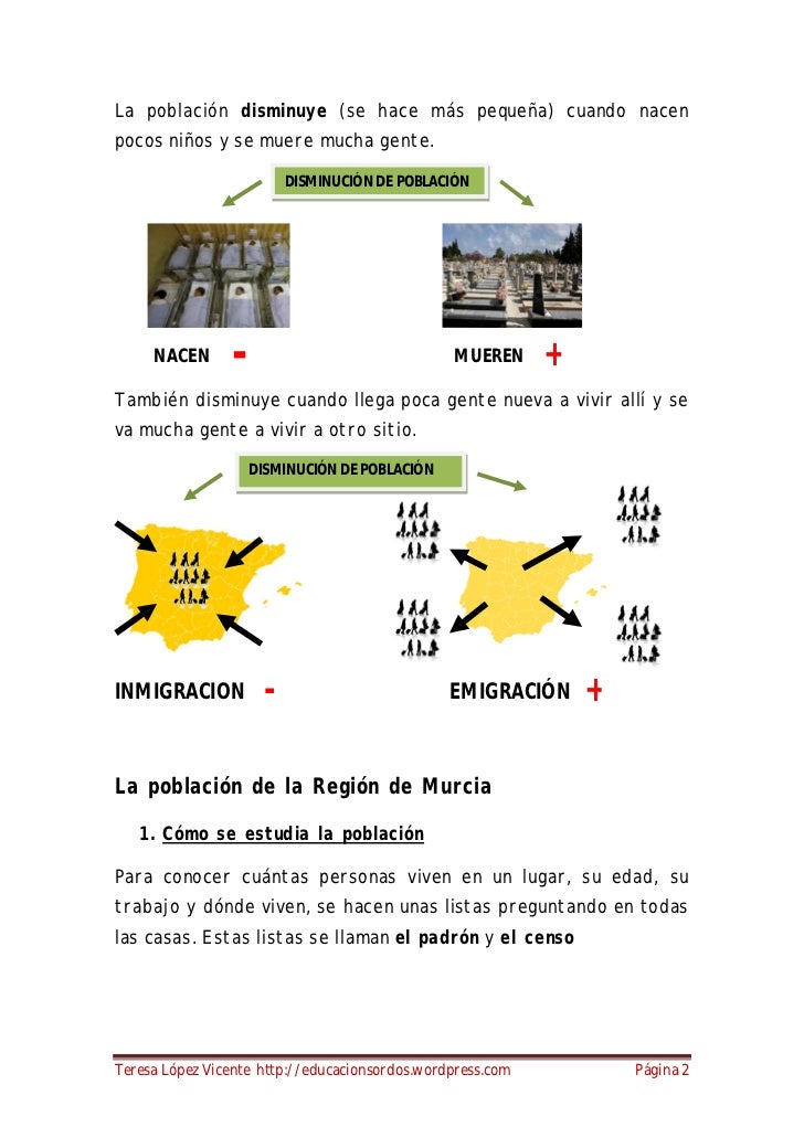 La población disminuye (se hace más pequeña) cuando nacenpocos niños y se muere mucha gente.                         DISMI...